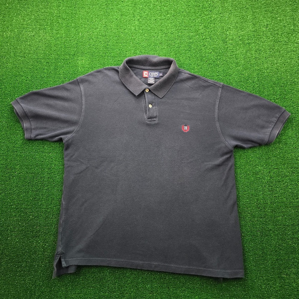 Chaps Crest Pique Polo Shirt Mens Large Navy Blue Short Sleeve Preppy Golf